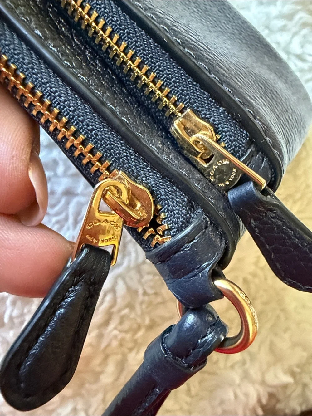 Coach Black Pebbled Leather Wristlet with Gold Logo
